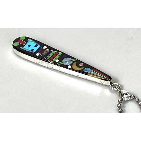 ZUNI Galaxy Rainbow Kachina Micro Inlay Pendant 925 Sterling Silver Necklace - Picture 8 of 16